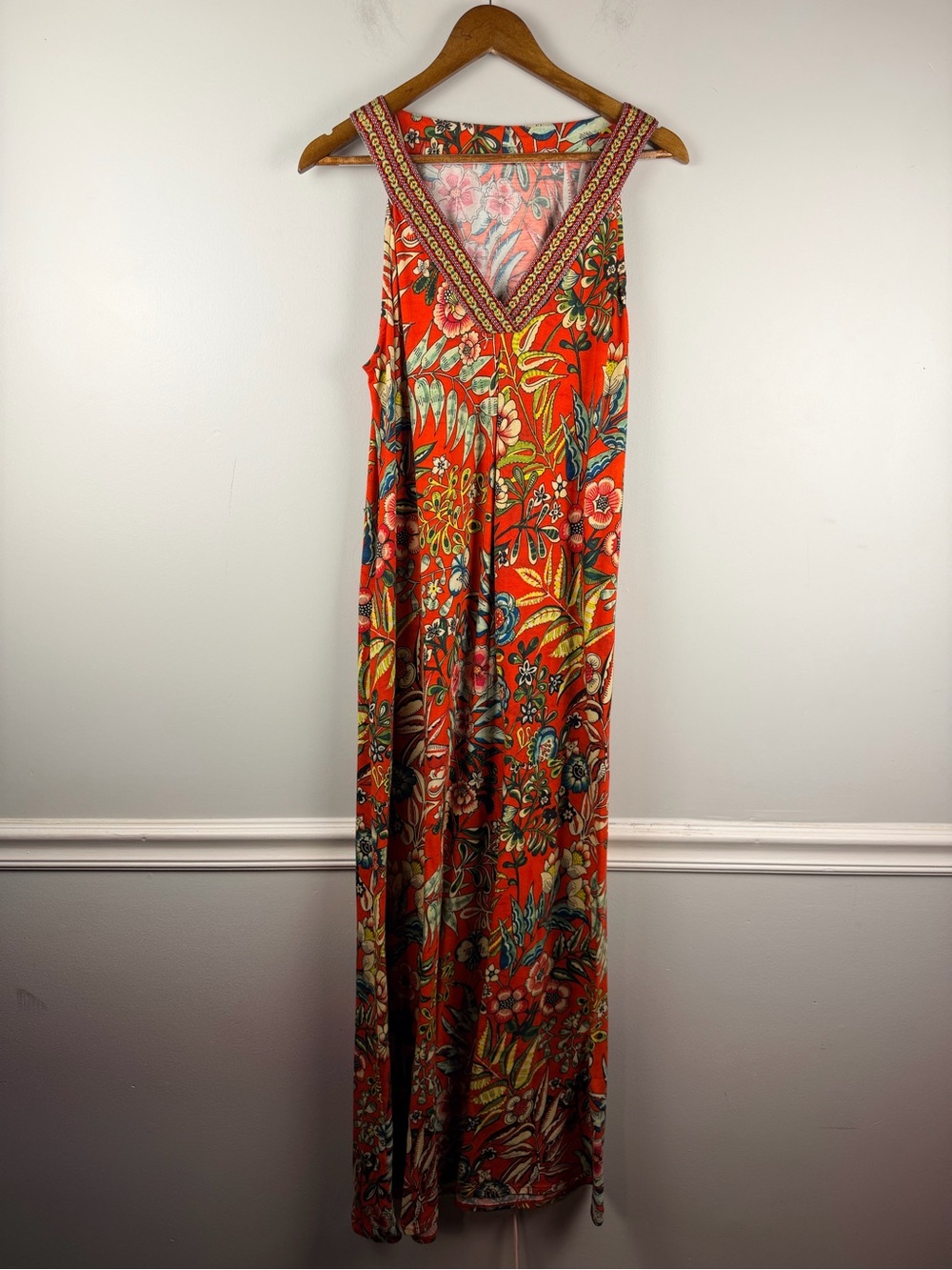 Soft Surroundings Onani Maxi Dress Vermillion Red Floral Sleeveless size small - Picture 2 of 6
